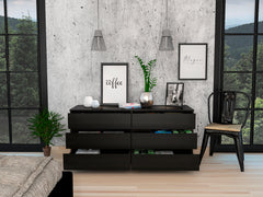 6-Drawer Rectangle Dresser - Black Wengue