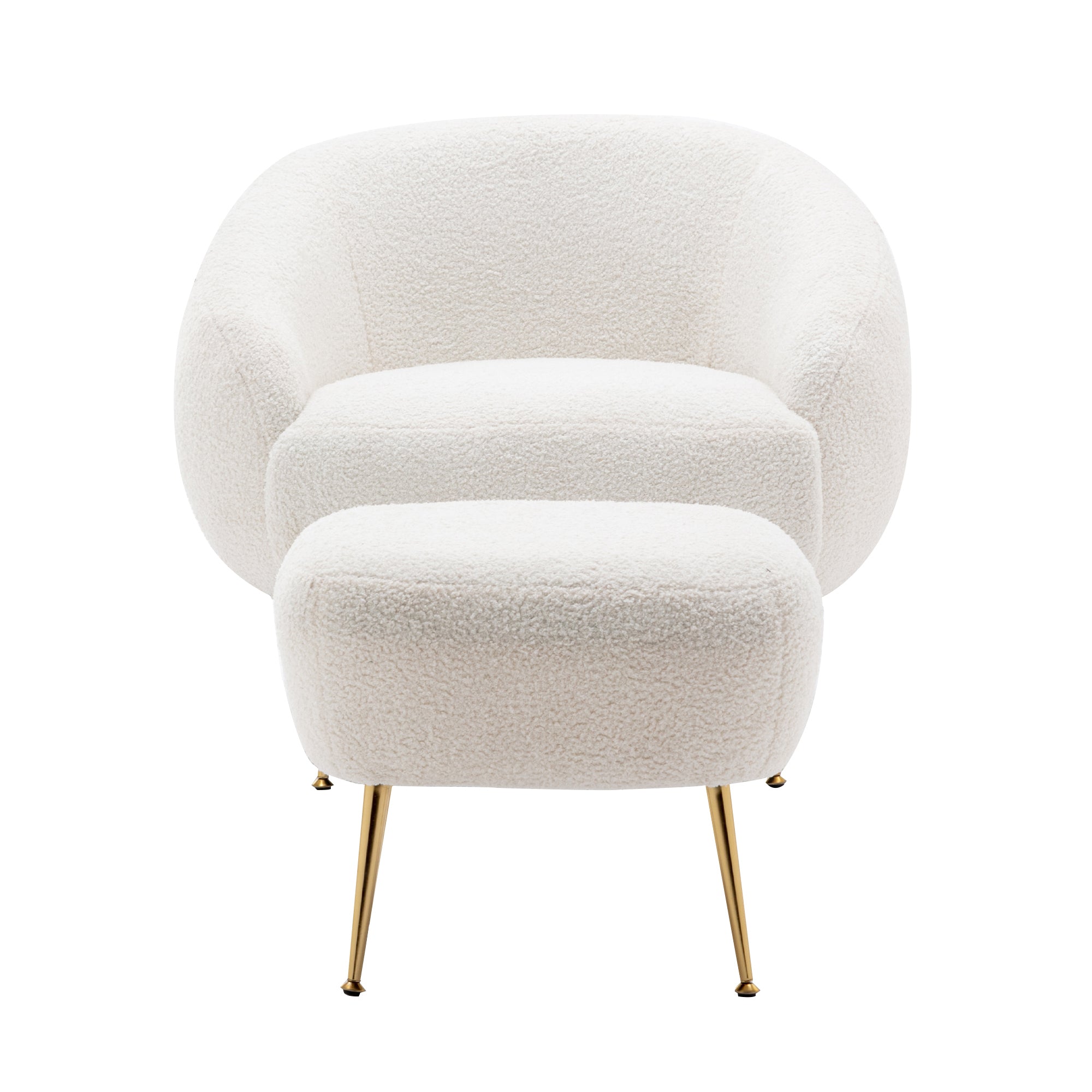 Modern Teddy Short Plush Comfy Armchair with Ottoman - White