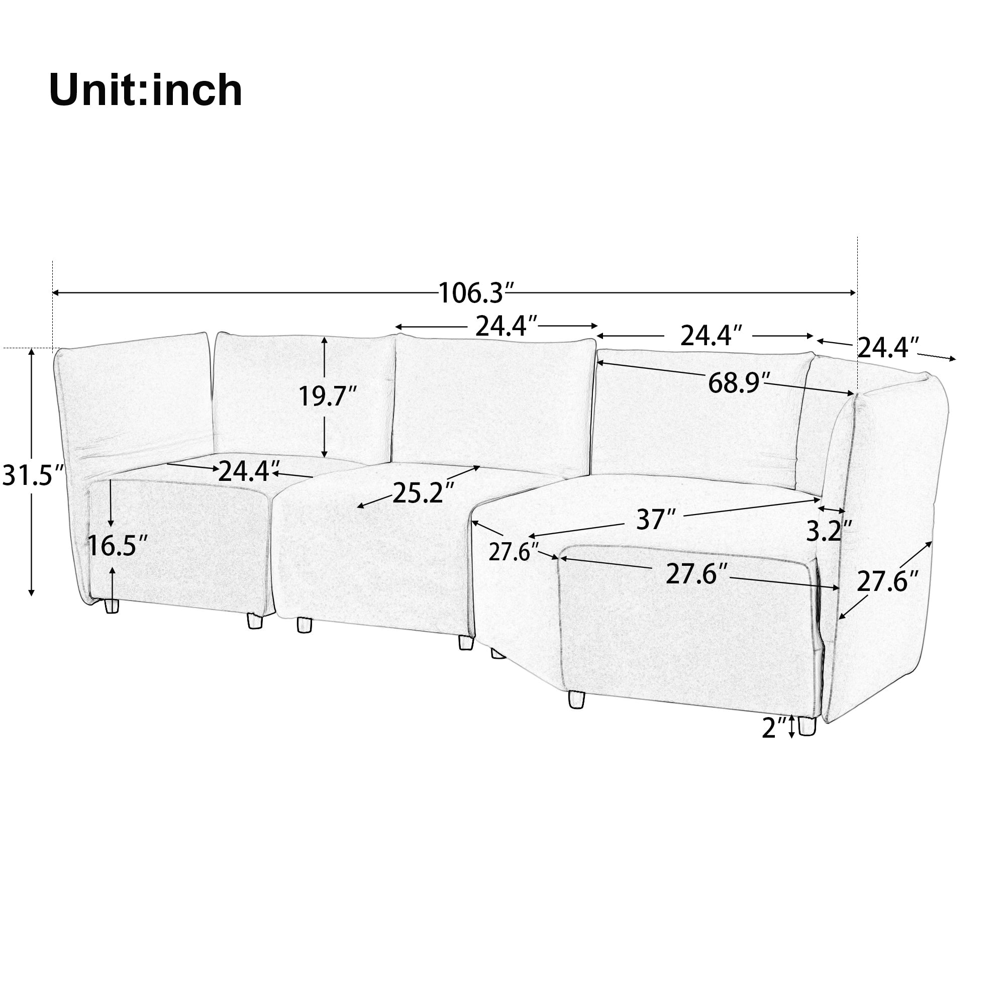 Stylish Sofa Set with Polyester Upholstery with Adjustable Back with Free Combination for Living Room - Beige