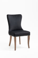 Velvet Upholstered Dining Chairs with Designed Back and Nailhead trim and Solid Wood Legs (Set of 2) - Black