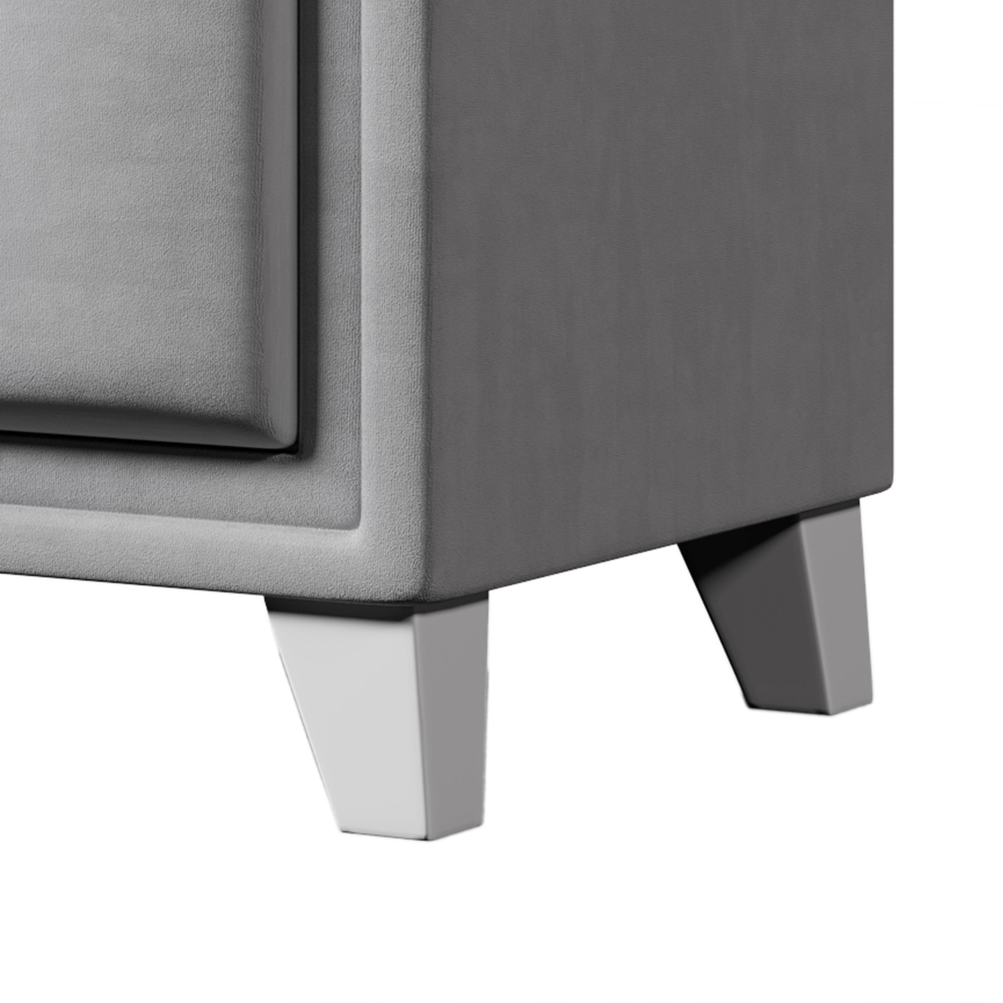 Contemporary Velvet Upholstered Glass Top Nightstand End table with 2 Drawers - Gray