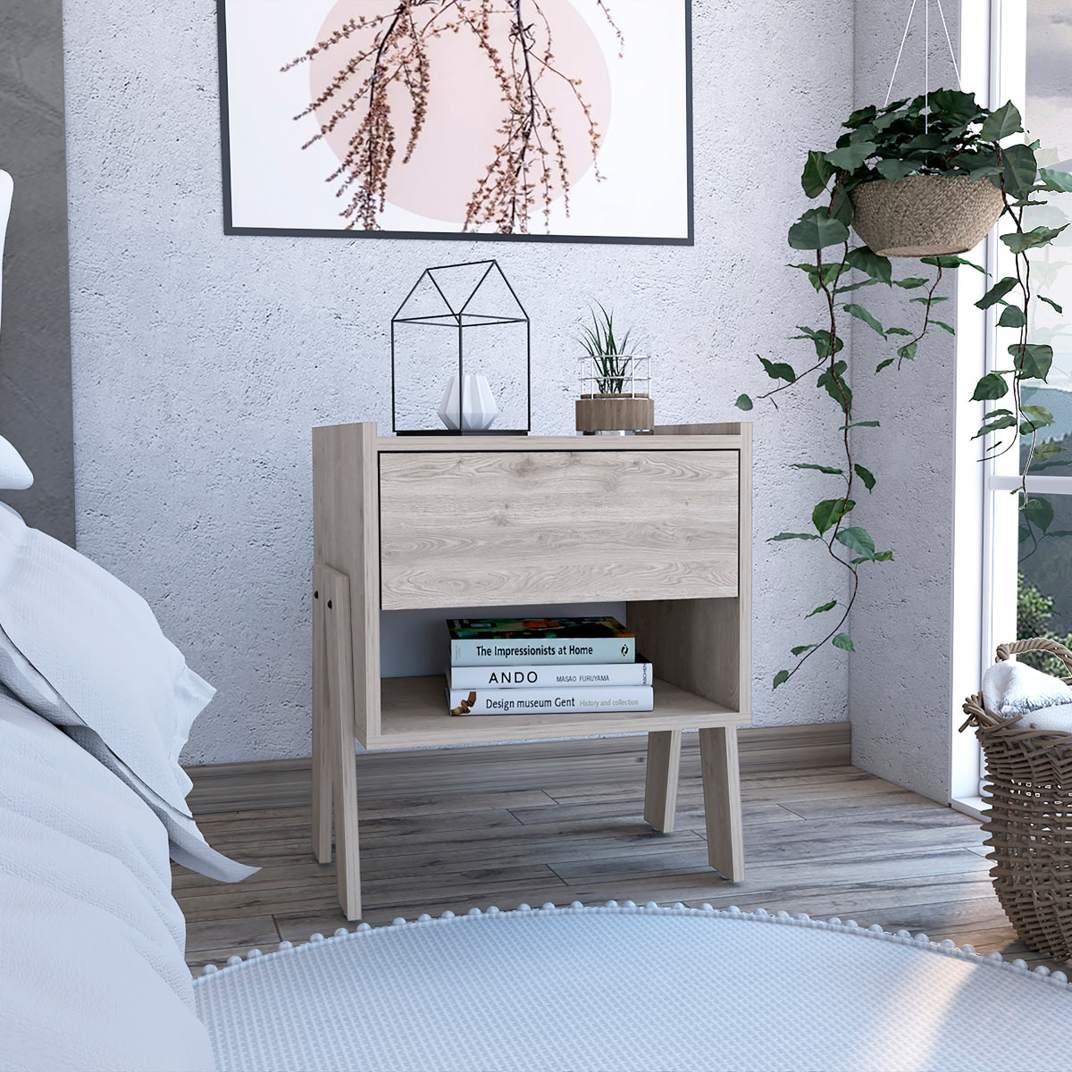 Hosley 1-Drawer 1-Shelf Nightstand - Light Grey