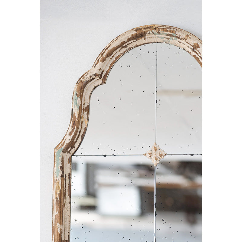 Large Cream & Gold Framed Wall Mirror, Wood Arched, 22" x 48"