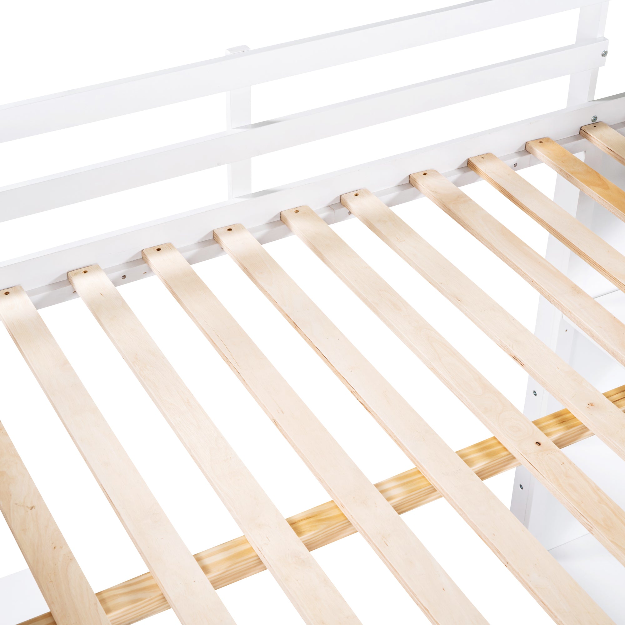 Full Size Loft Bed with Ladder, Shelves and Desk - White