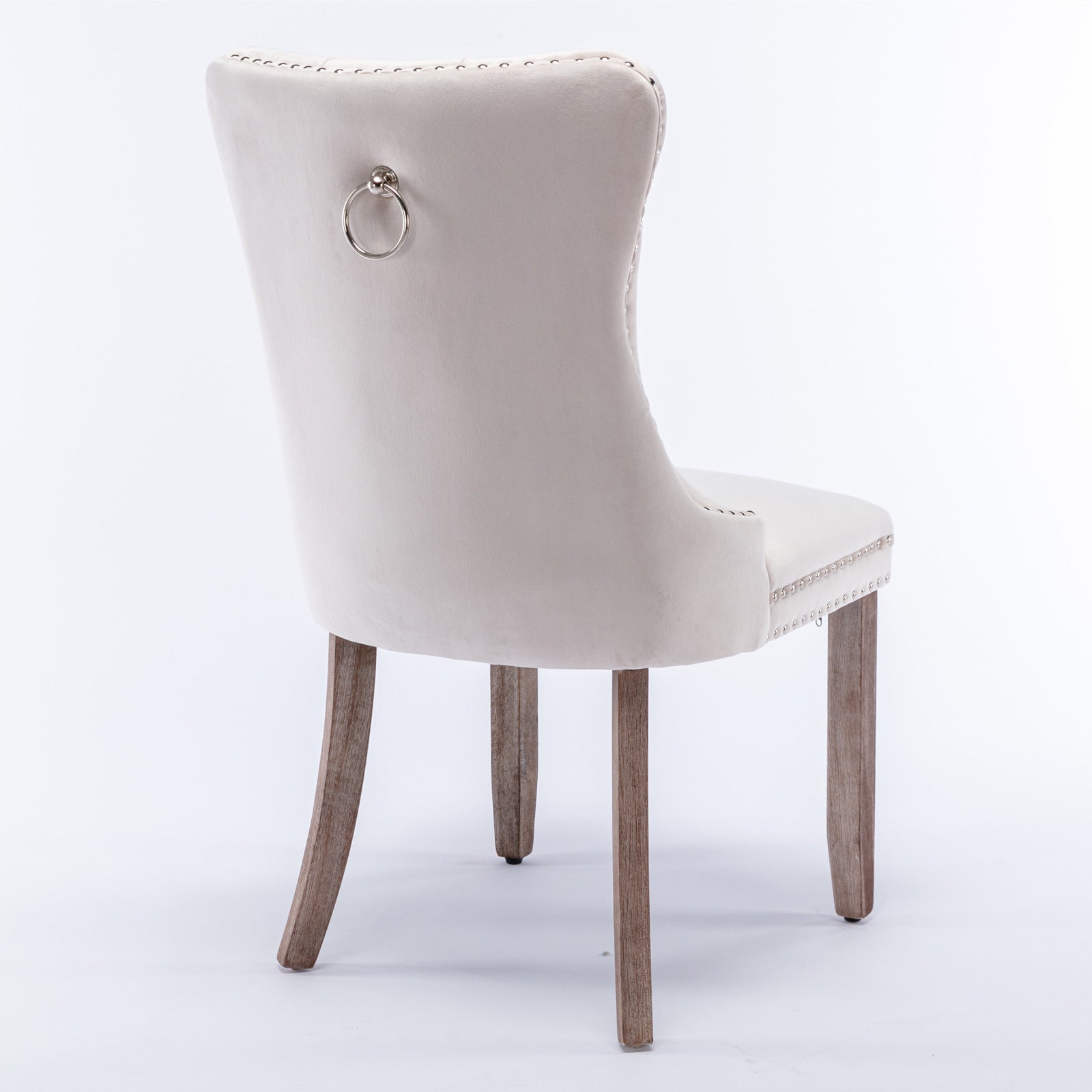 Modern High-end Tufted Velvet Upholstered Dining Chair with Wood Legs Nailhead Trim (Set of 2) -Beige