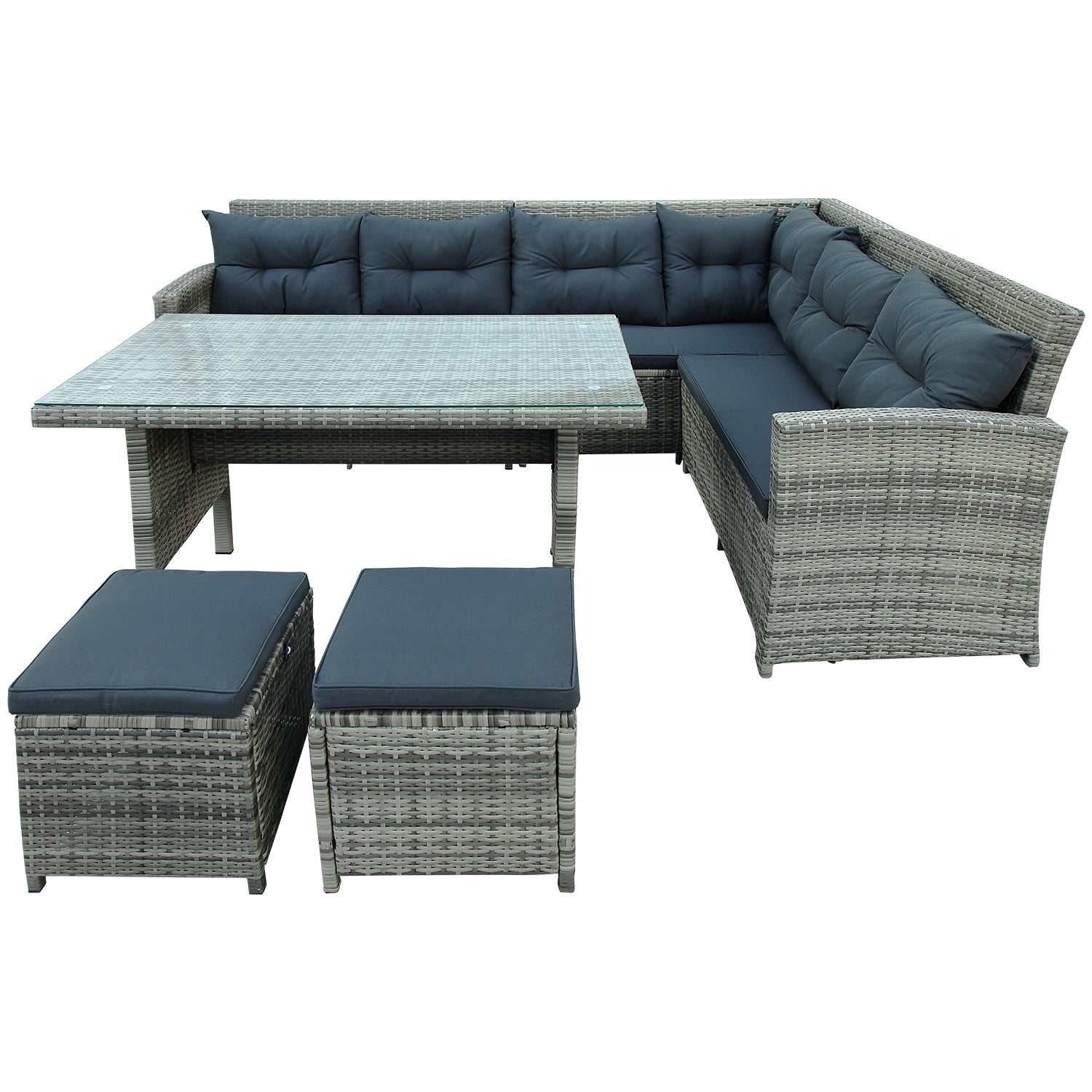 6-Piece Patio Furniture Set Outdoor Sectional Sofa with Glass Table, Ottomans for Pool, Backyard, Lawn - Gray