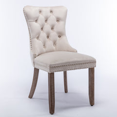 Modern High-end Tufted Velvet Upholstered Dining Chair with Wood Legs Nailhead Trim (Set of 2) -Beige