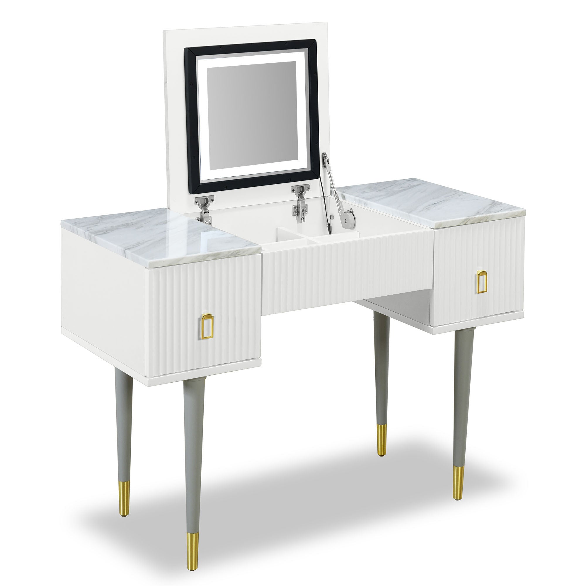 43.3" Modern Vanity Table Set with Flip-top Mirror and LED Light - White and Gray