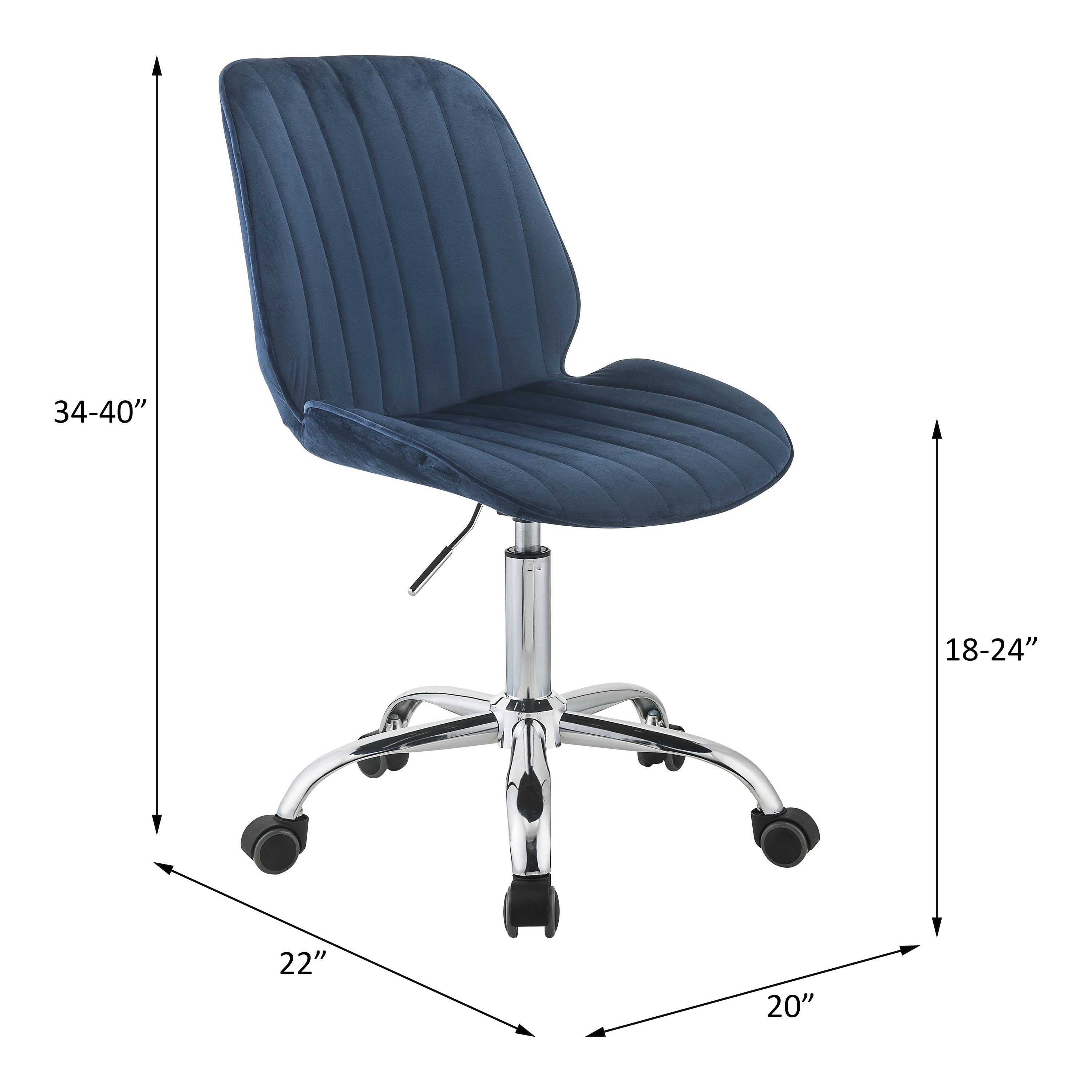 Armless Office Chair with Swivel - Twilight Blue Velvet & Chrome