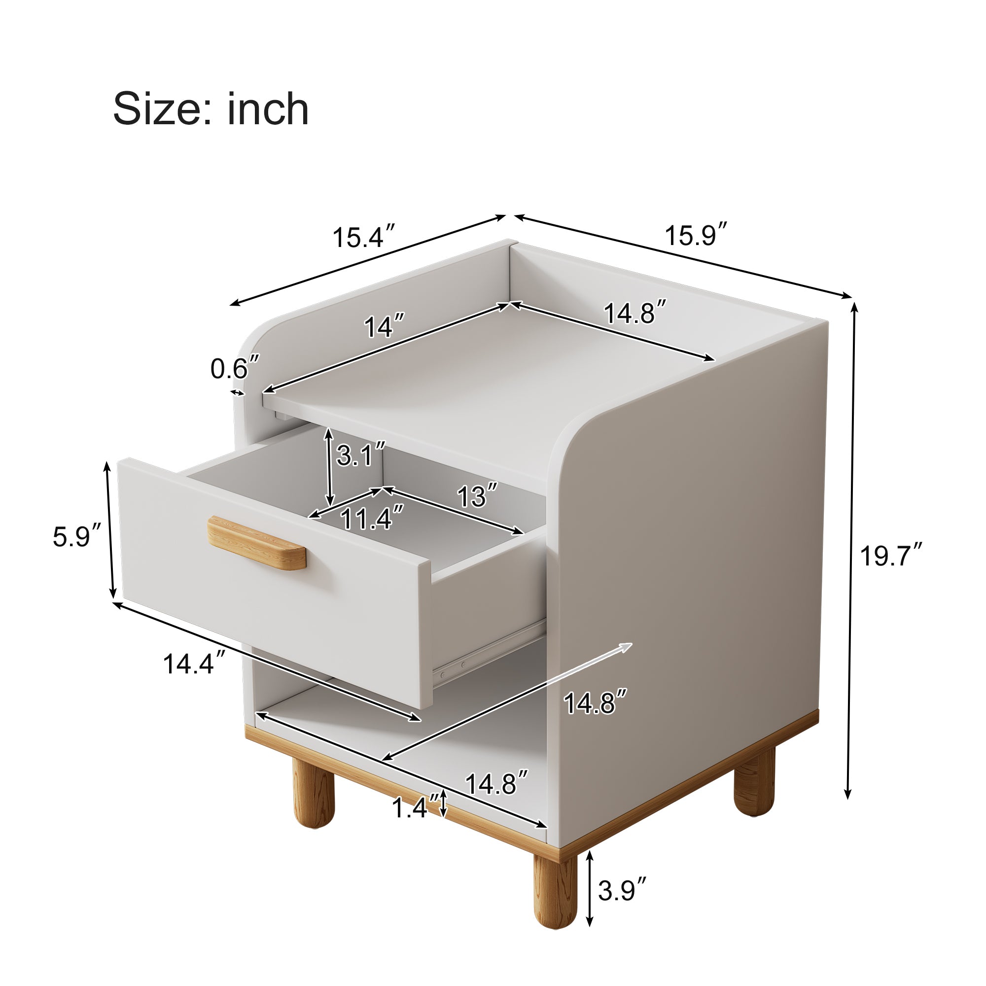 Modern Simple Style White Modern Nightstand, One Drawer Kids Night Stand