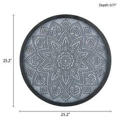 Grey Medallion Carved Wood Round Wall Decor