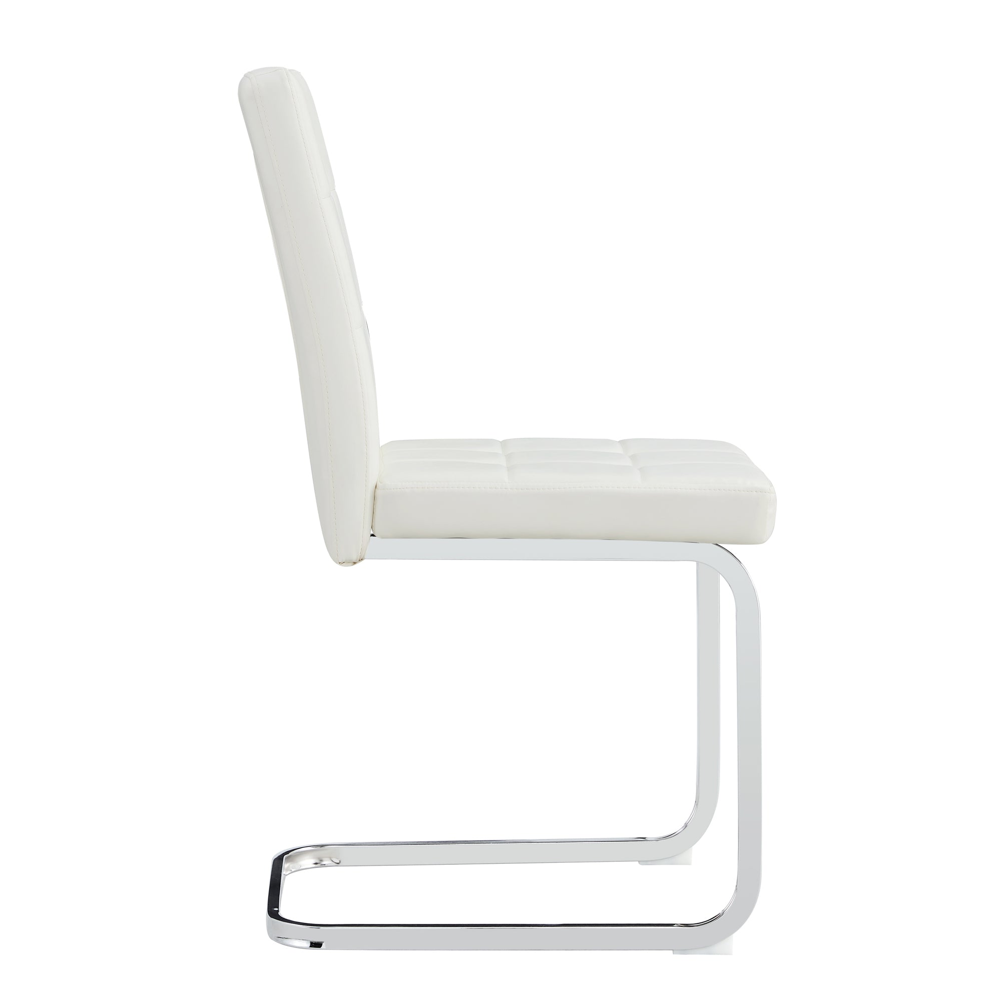 Modern Style Dining Chairs with Inset Buttons, C-shaped Tube Plating Metal Legs (Set of 2) - White