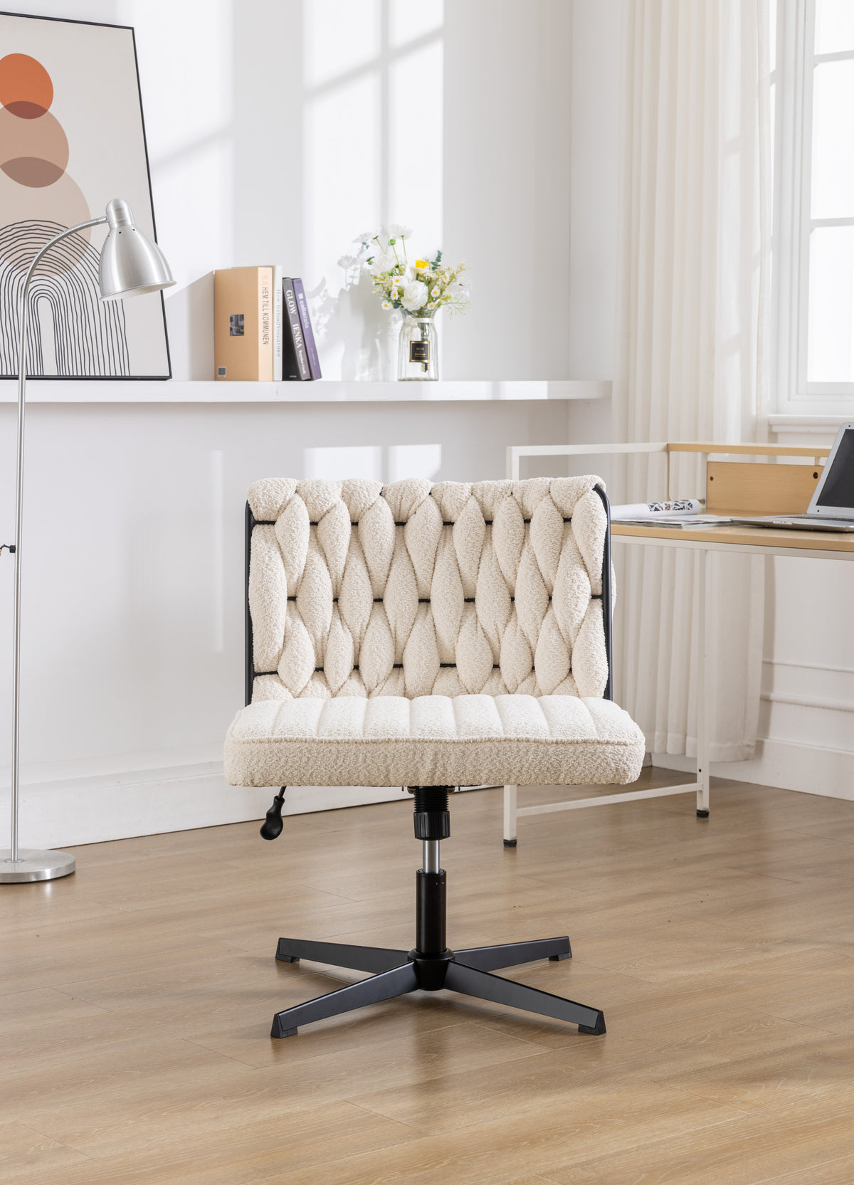 Armless Office Desk Chair No Wheels - White