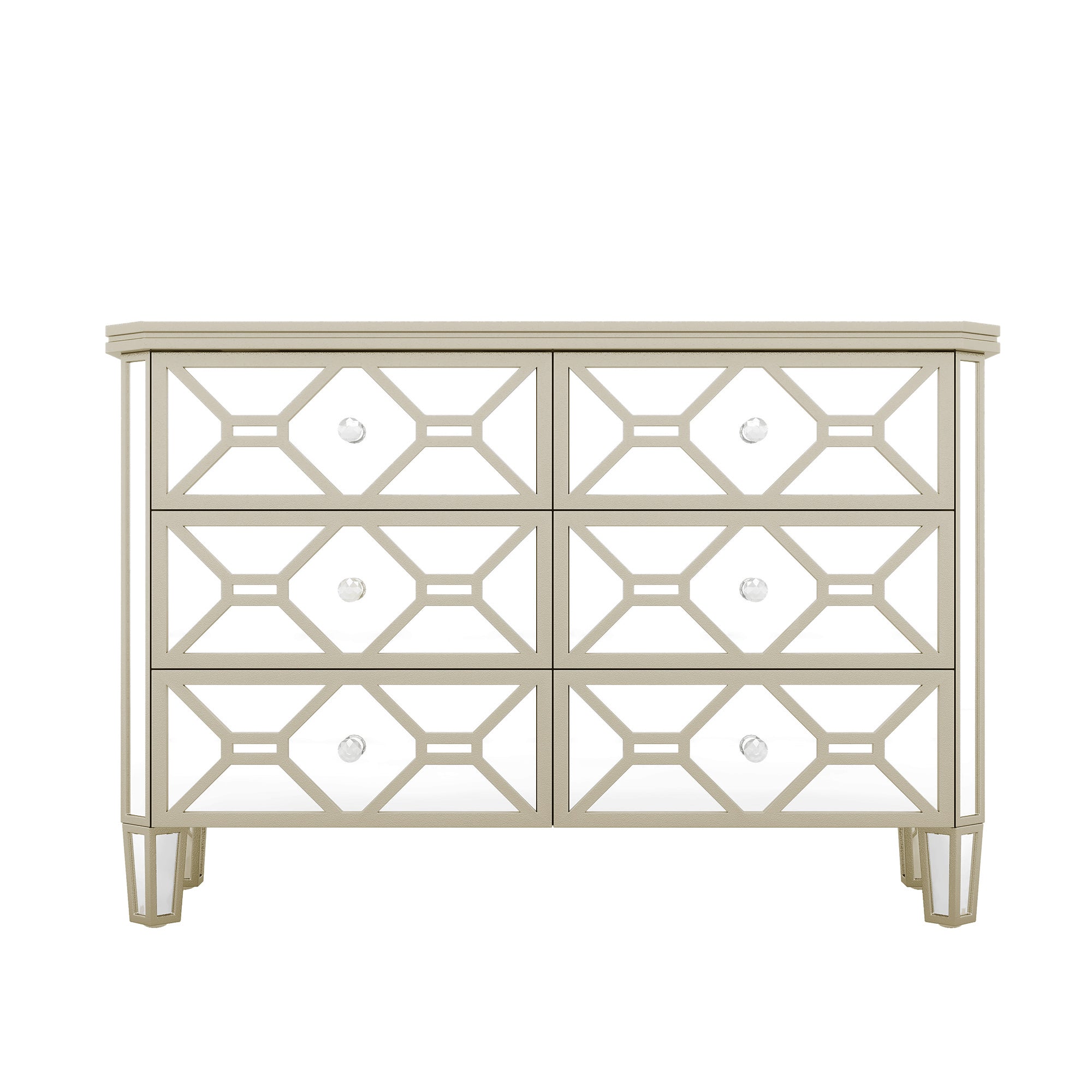 Elegant Mirrored 6-Drawer Dresser with Golden Lines Storage Cabinet