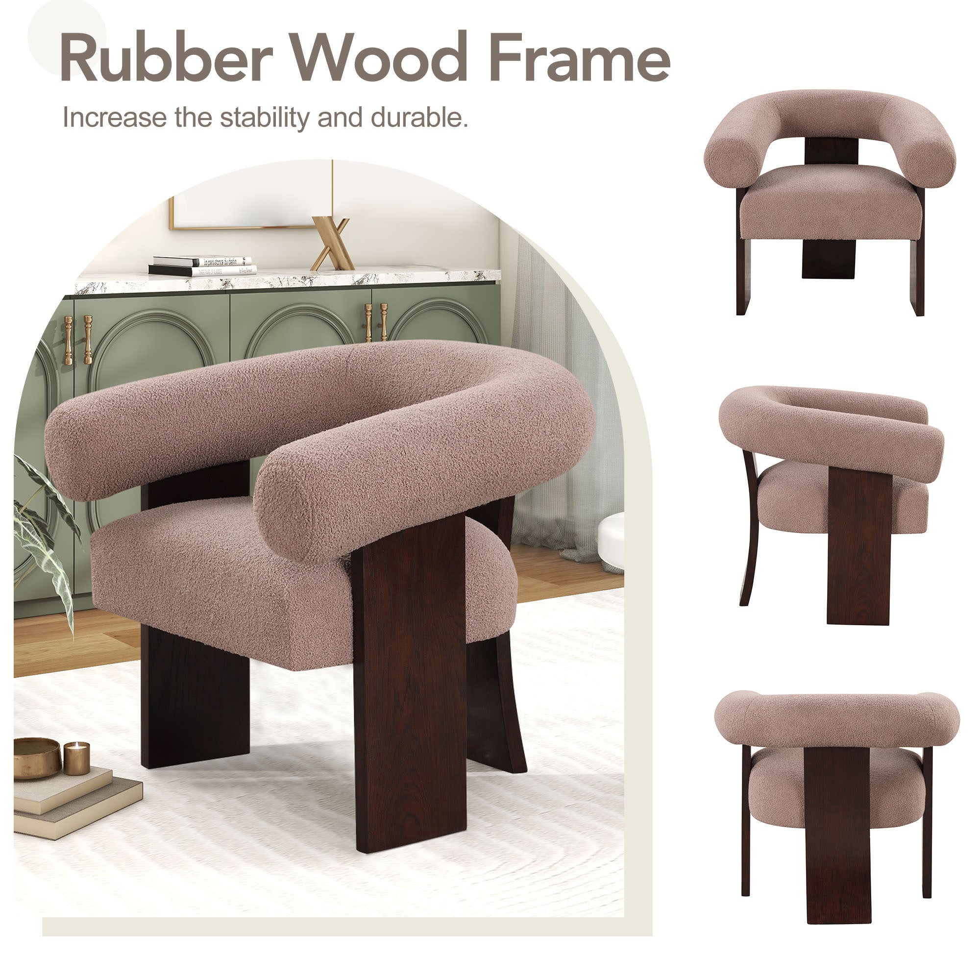 The Curved Wishbone Frame Accent Chair Teddy Velvet - Light Brown