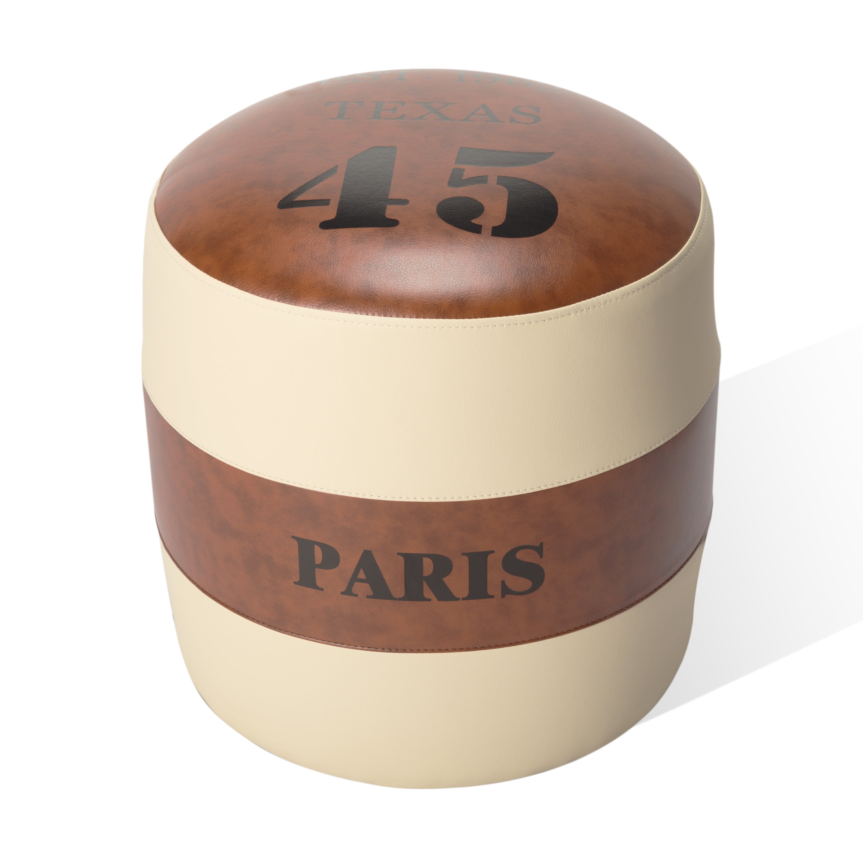 MAICOSY Round Pouf Ottoman Leather Pouf Footstool Paris Footrest Bedroom Brown