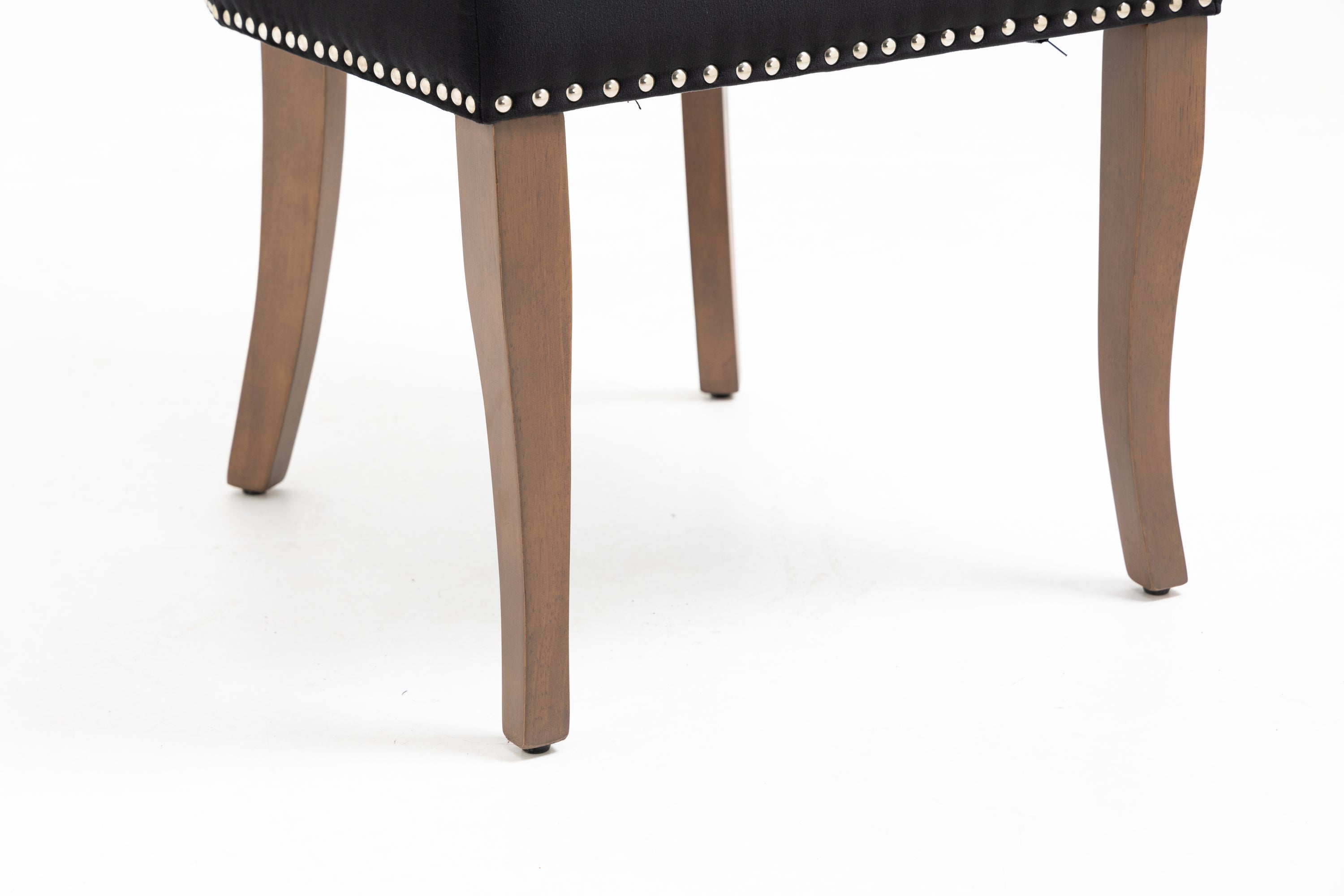 Velvet Upholstered Dining Chairs with Designed Back and Nailhead trim and Solid Wood Legs (Set of 2) - Black