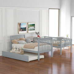 Twin over Twin Bunk Bed with Trundle and Storage -  Gray