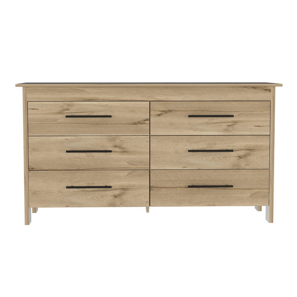 6-Drawer Rectangle Dresser - Light Oak and White