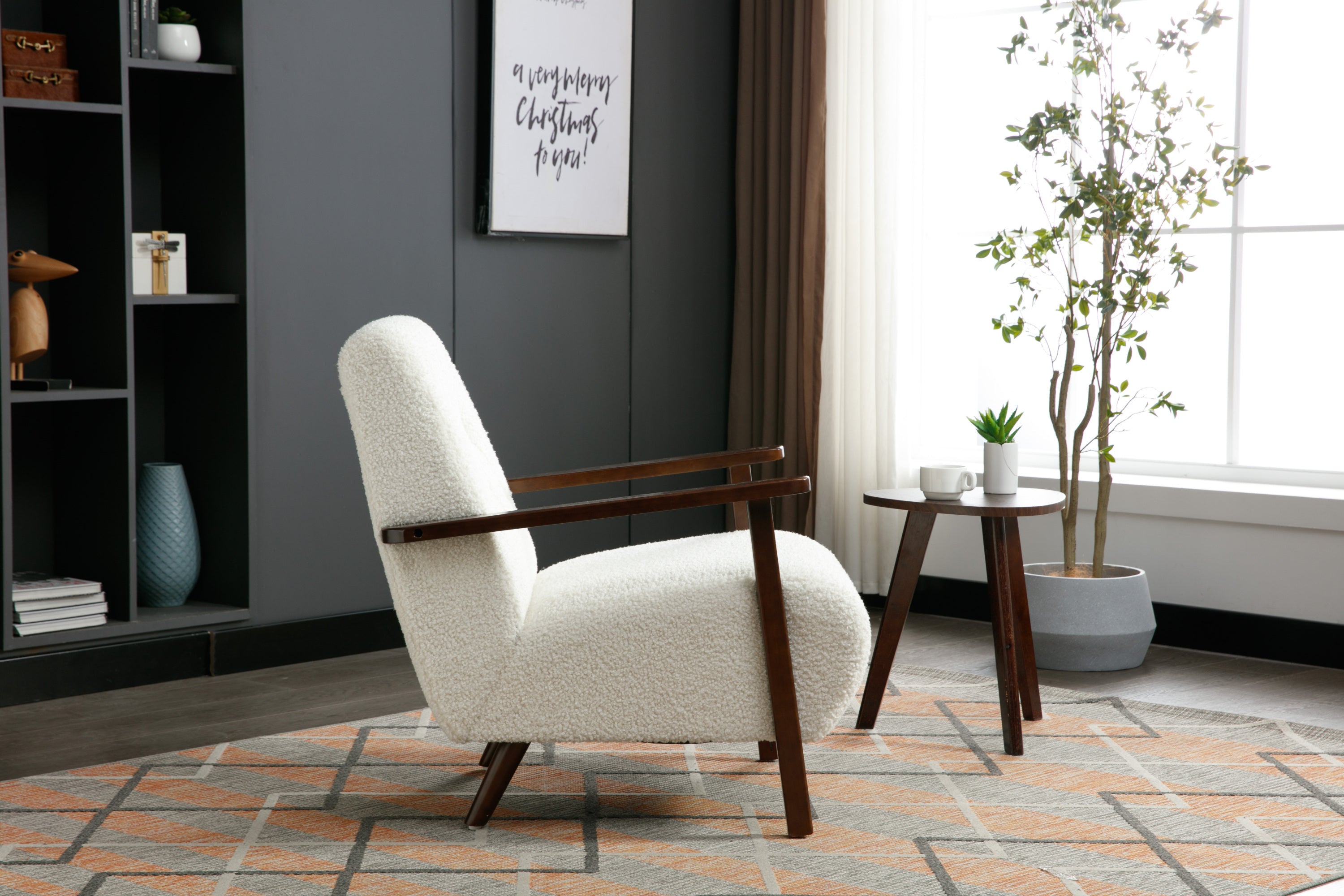 Wood Frame Modern Accent Chair Lounge Chair - White Teddy