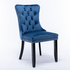 Modern High-end Tufted Solid Wood Contemporary Velvet Upholstered Dining Chair with Wood Legs Nailhead Trim  (Set of 2)Blue