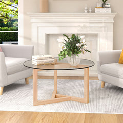 Round Modern Glass Coffee Table - Natural