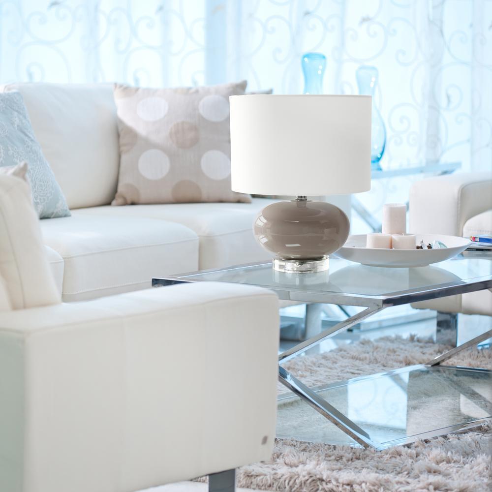Modern Ceramic Table Lamp with White Fabric Shade - Grey