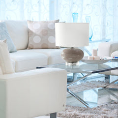 Modern Ceramic Table Lamp with White Fabric Shade - Grey