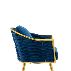 Velvet Accent Chair Upholstered Armchair Tufted with Metal Frame - Blue