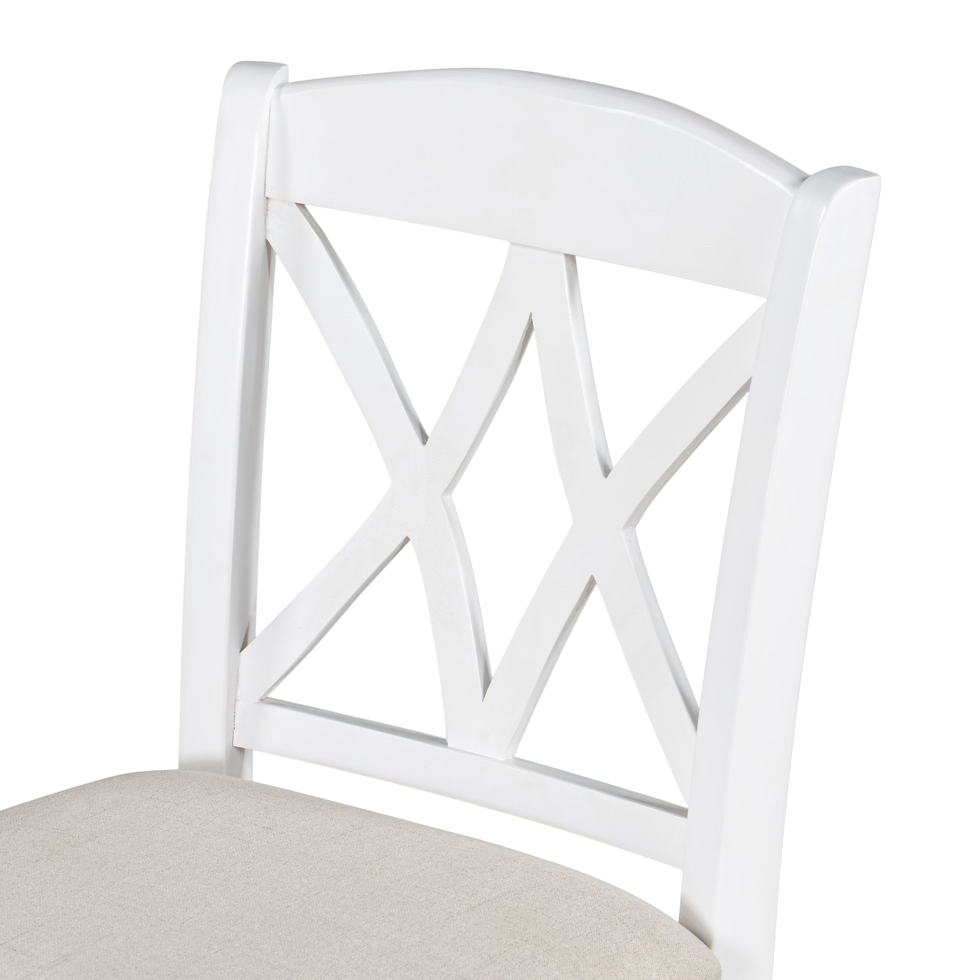 Counter Height Wood Upholstered Dining Chairs with Cross Backs (Set of 4) - White+Beige