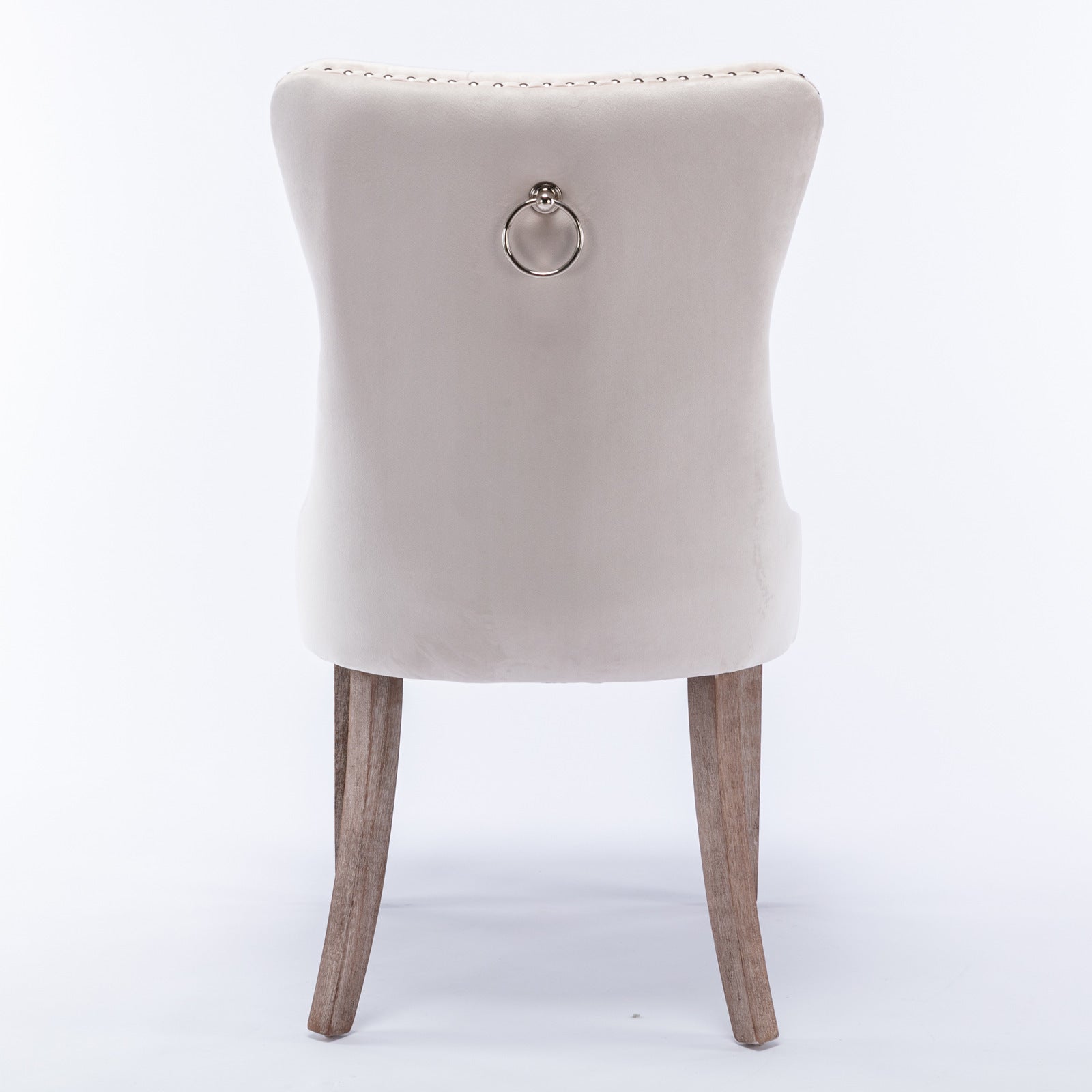 Modern High-end Tufted Velvet Upholstered Dining Chair with Wood Legs Nailhead Trim (Set of 2) -Beige
