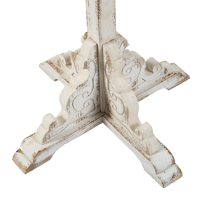 Round Wooden Carved Table - Distressed White Finish Design 24x28.5"