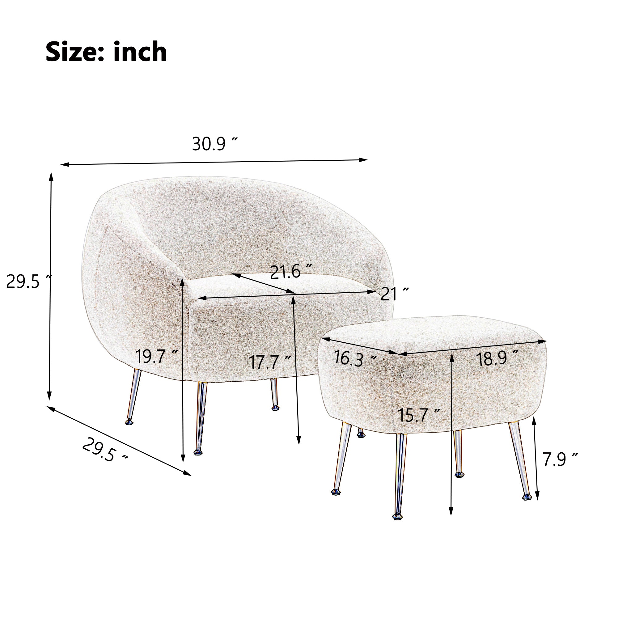 Modern Comfy Leisure Accent Chair, Teddy Short Plush Particle Velvet Armchair with Ottoman - Light Blue