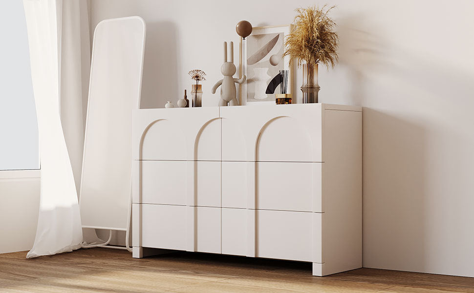Modern Style Six-Drawer Dresser Sideboard Cabinet Ample Storage Spaces - Half Gloss White