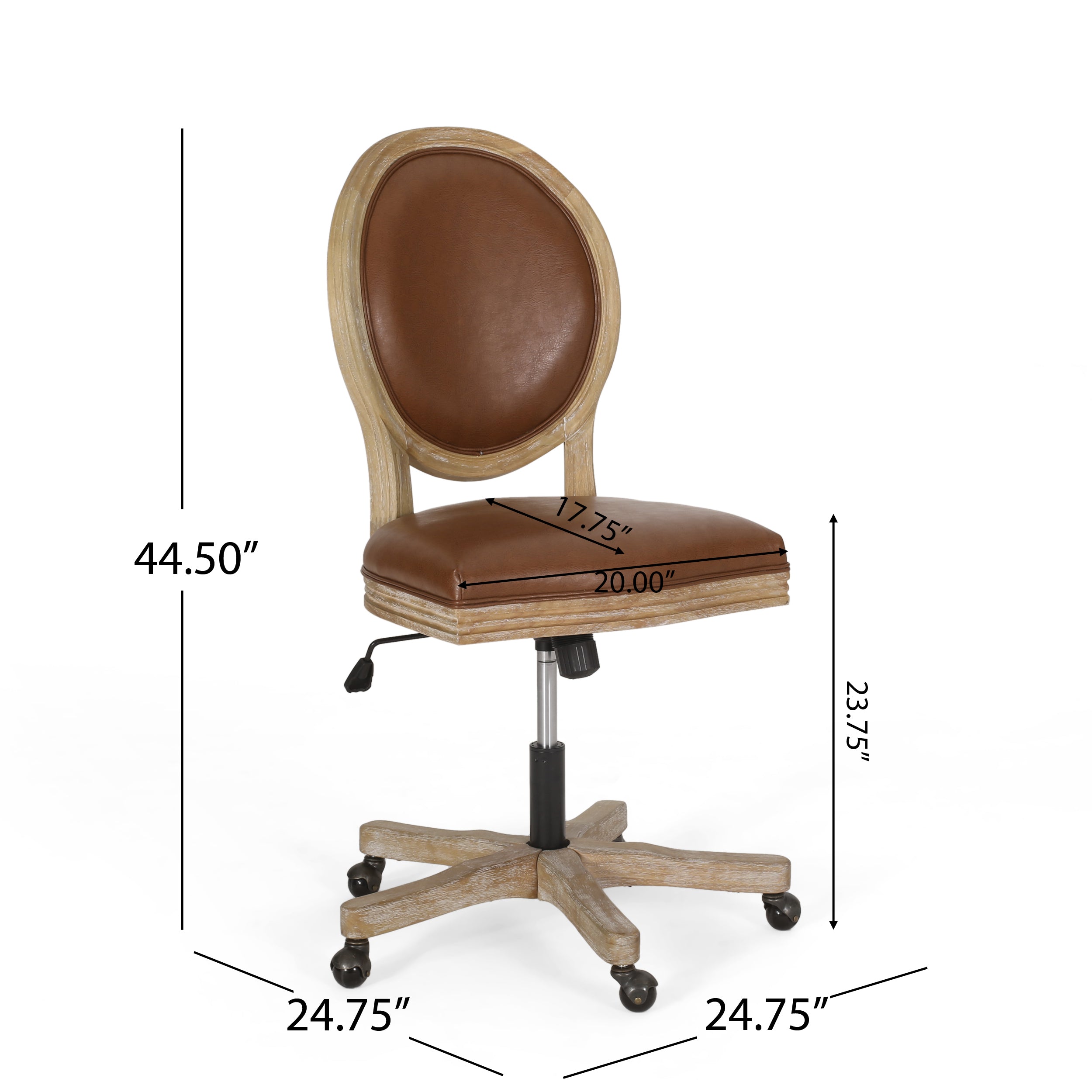 French Country Upholstered Swivel Office Chair - Natural/Brown