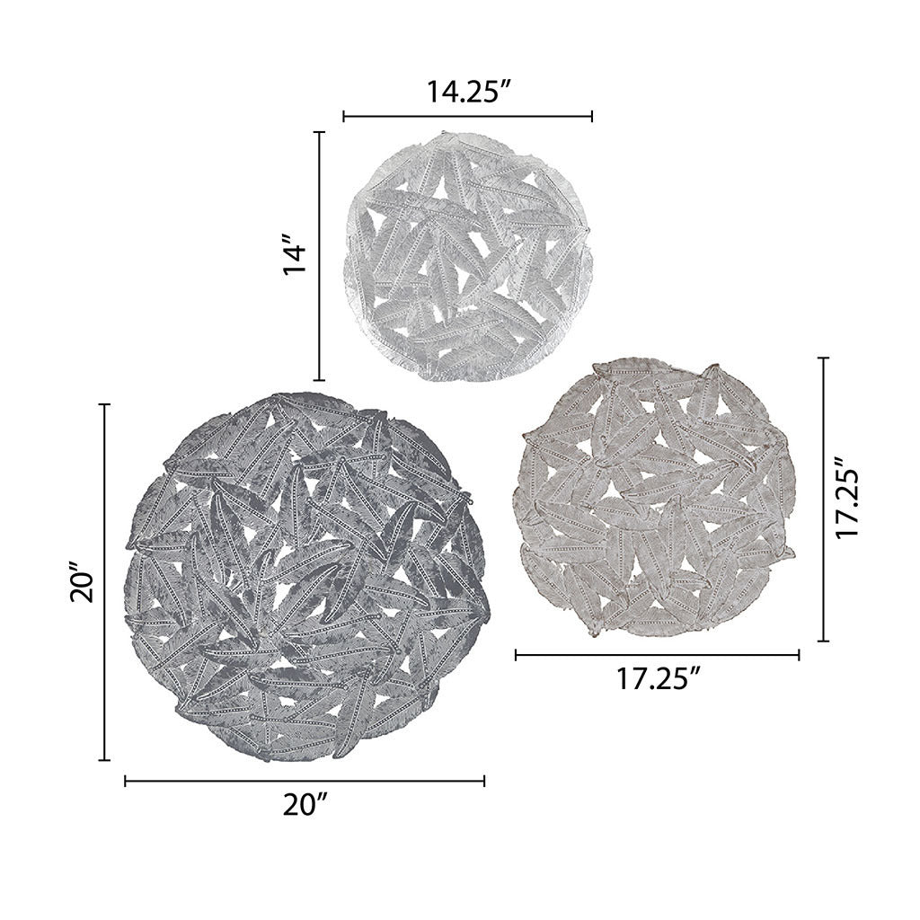 Rossi Textured Feather 3-piece Metal Disc Wall Decor Set - Grey