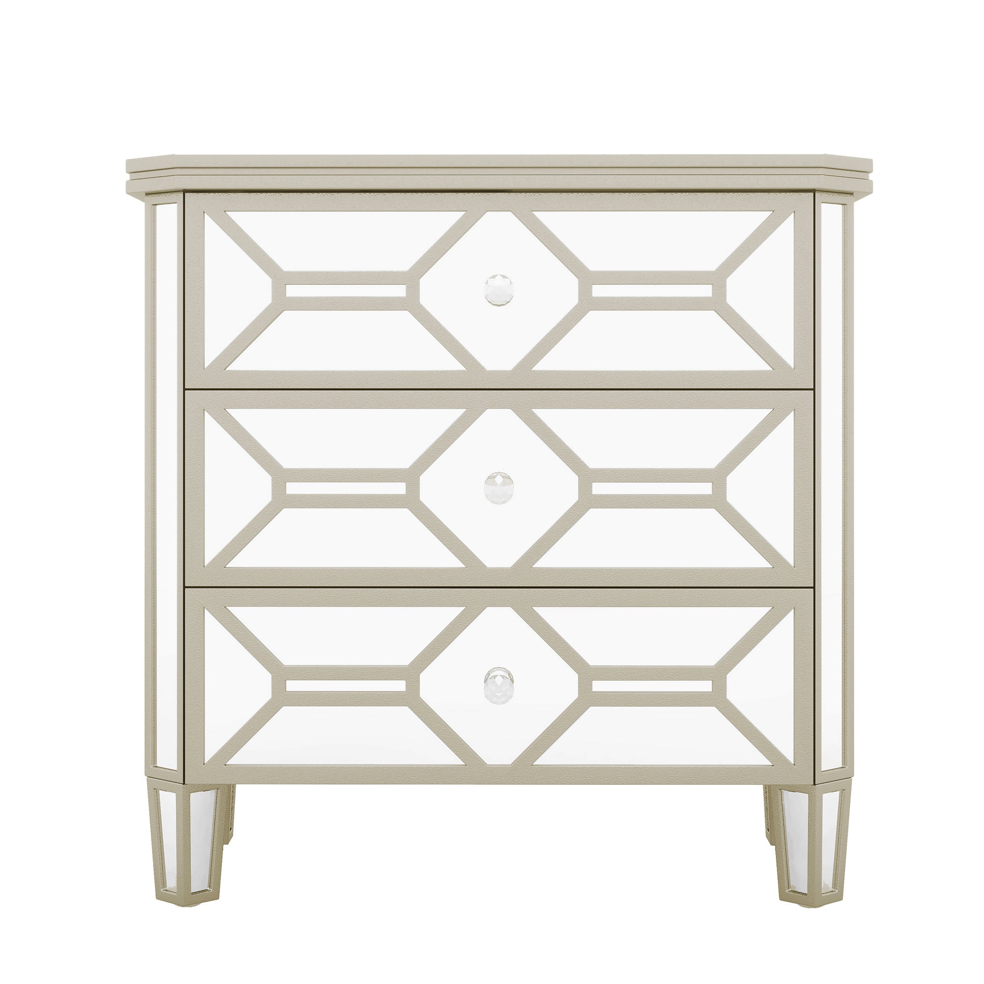 Elegant Mirrored 3-Drawer Chest with Golden Lines Storage Cabinet