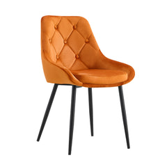 Modern Orange Velvet Dining Chairs with Black Legs (Set of 2) - Orange