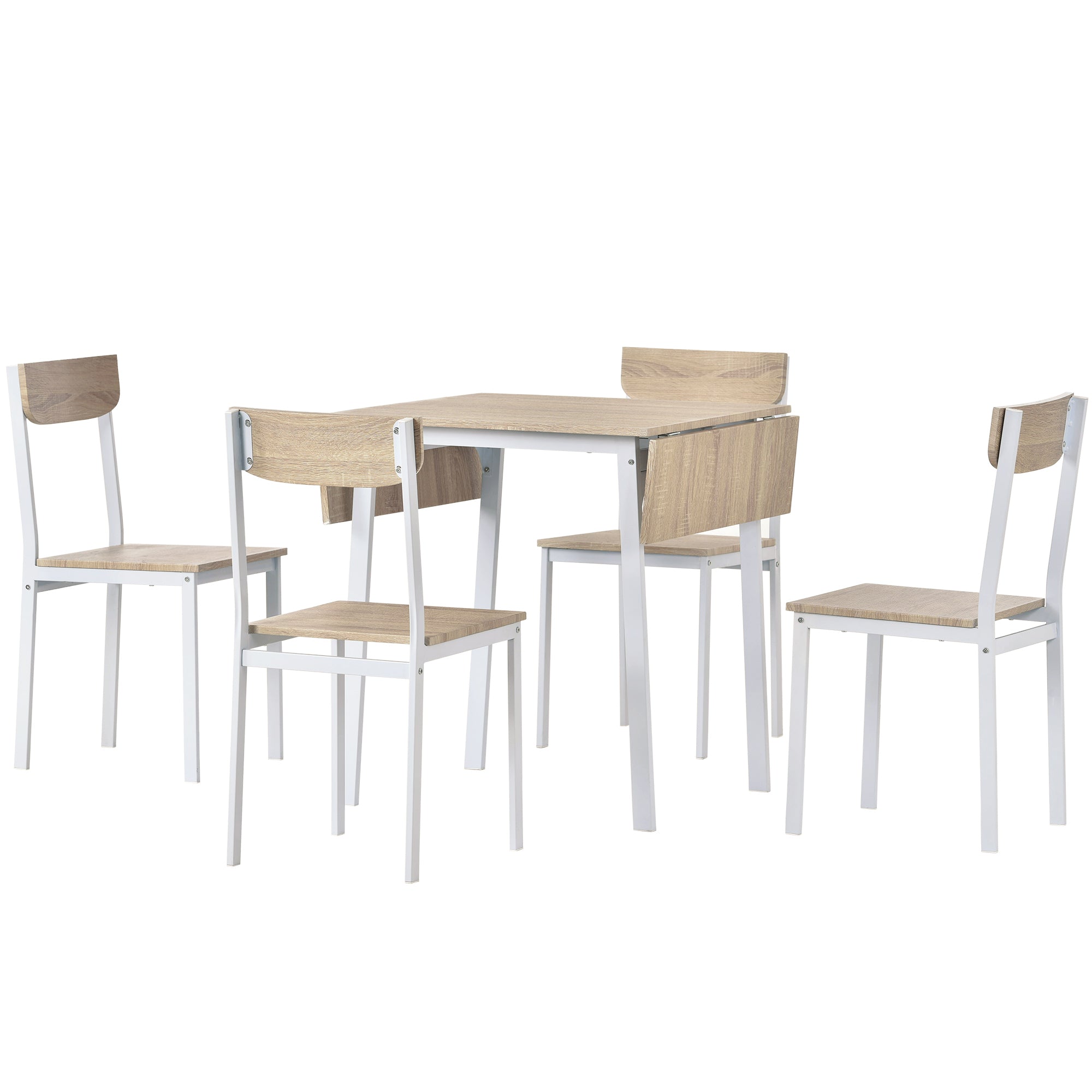 5-piece Modern Metal Dining Set with 1 Leaf Dining Table and 4 chairs - Oak Finish