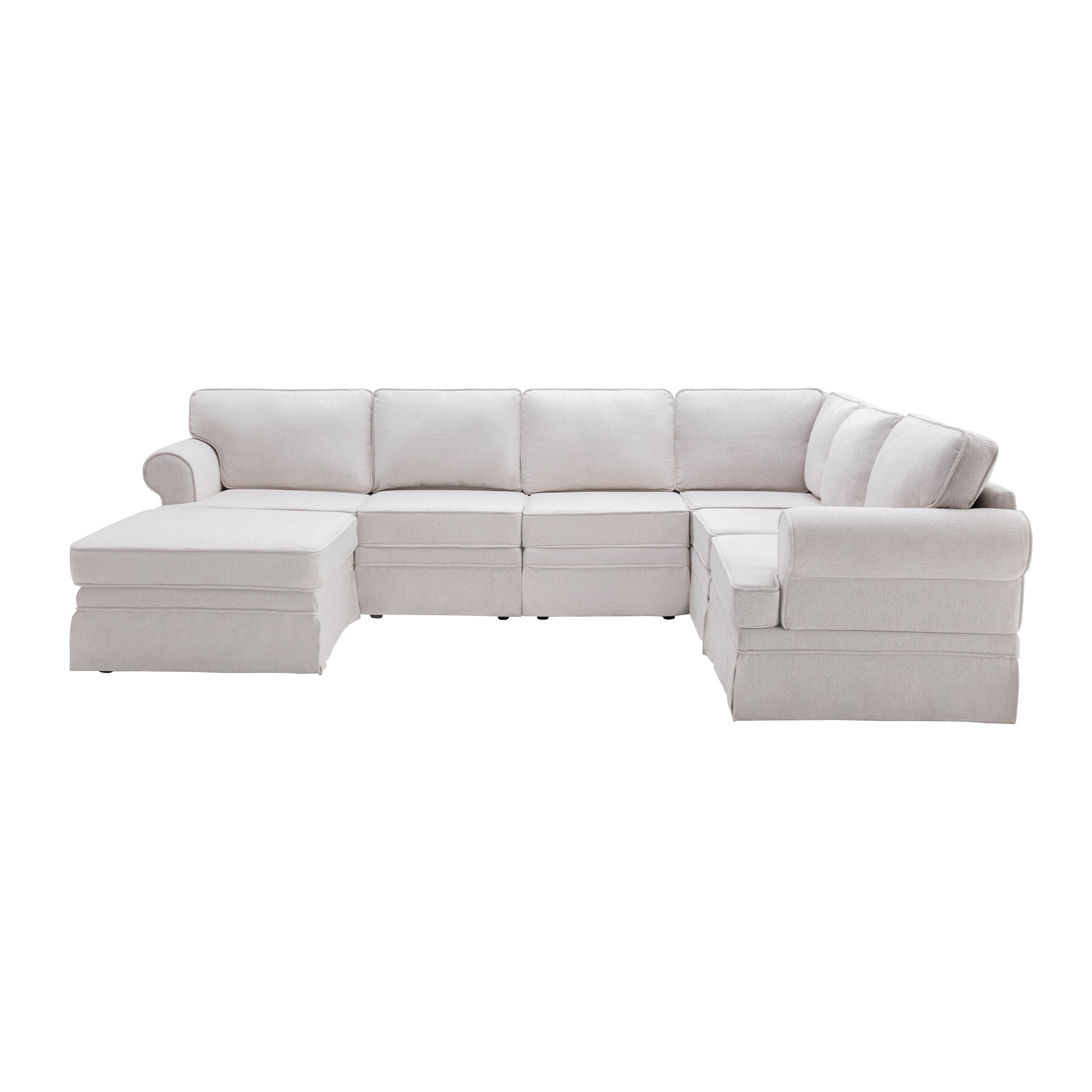 109.4" Fabric Upholstered Modular Sofa Collection, Sectional Couch with removable Ottoman  - Light Beige