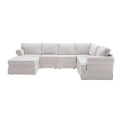 109.4" Fabric Upholstered Modular Sofa Collection, Sectional Couch with removable Ottoman  - Light Beige