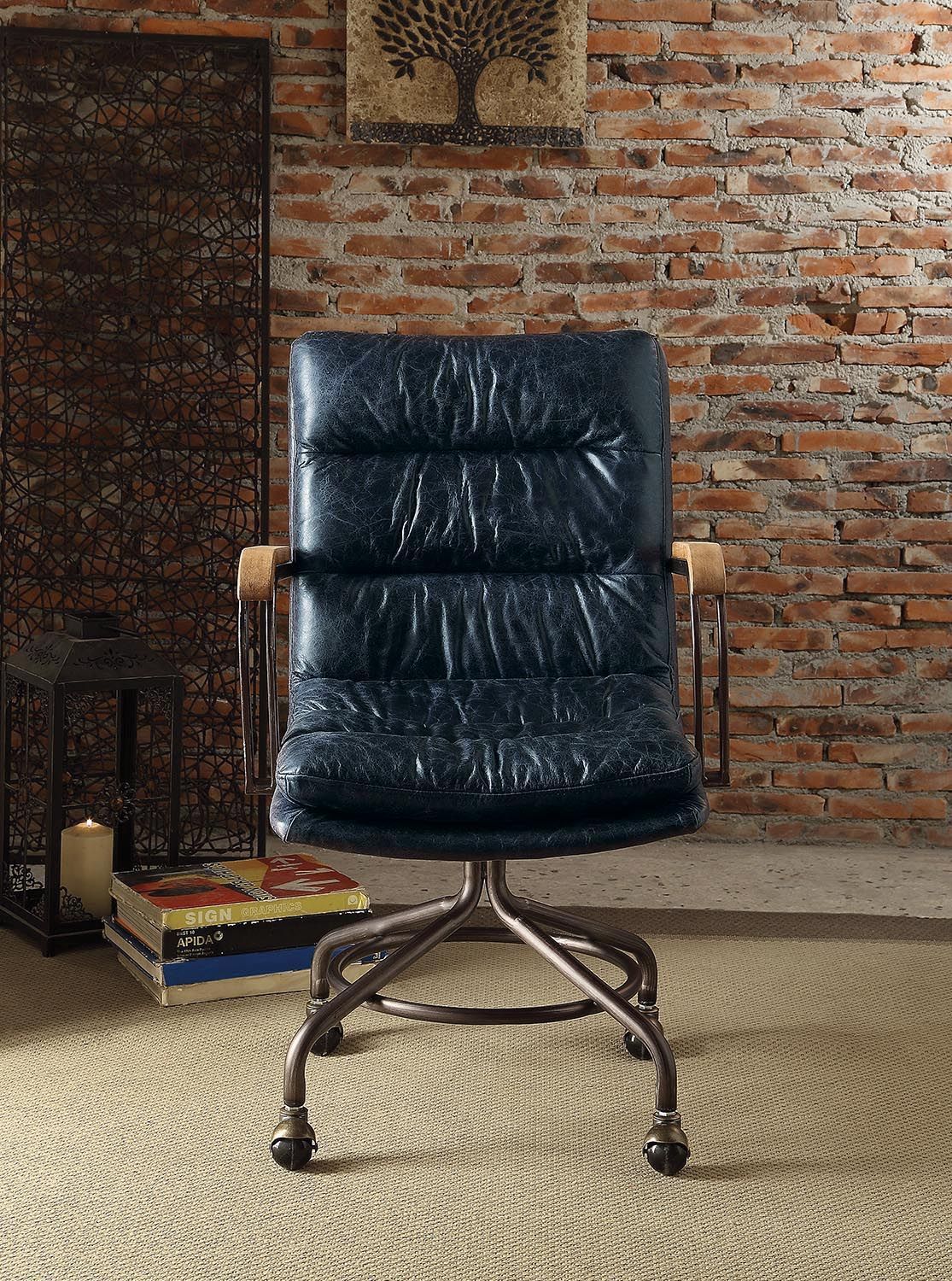 Vintage Office Chair, Top Grain Leather - Blue