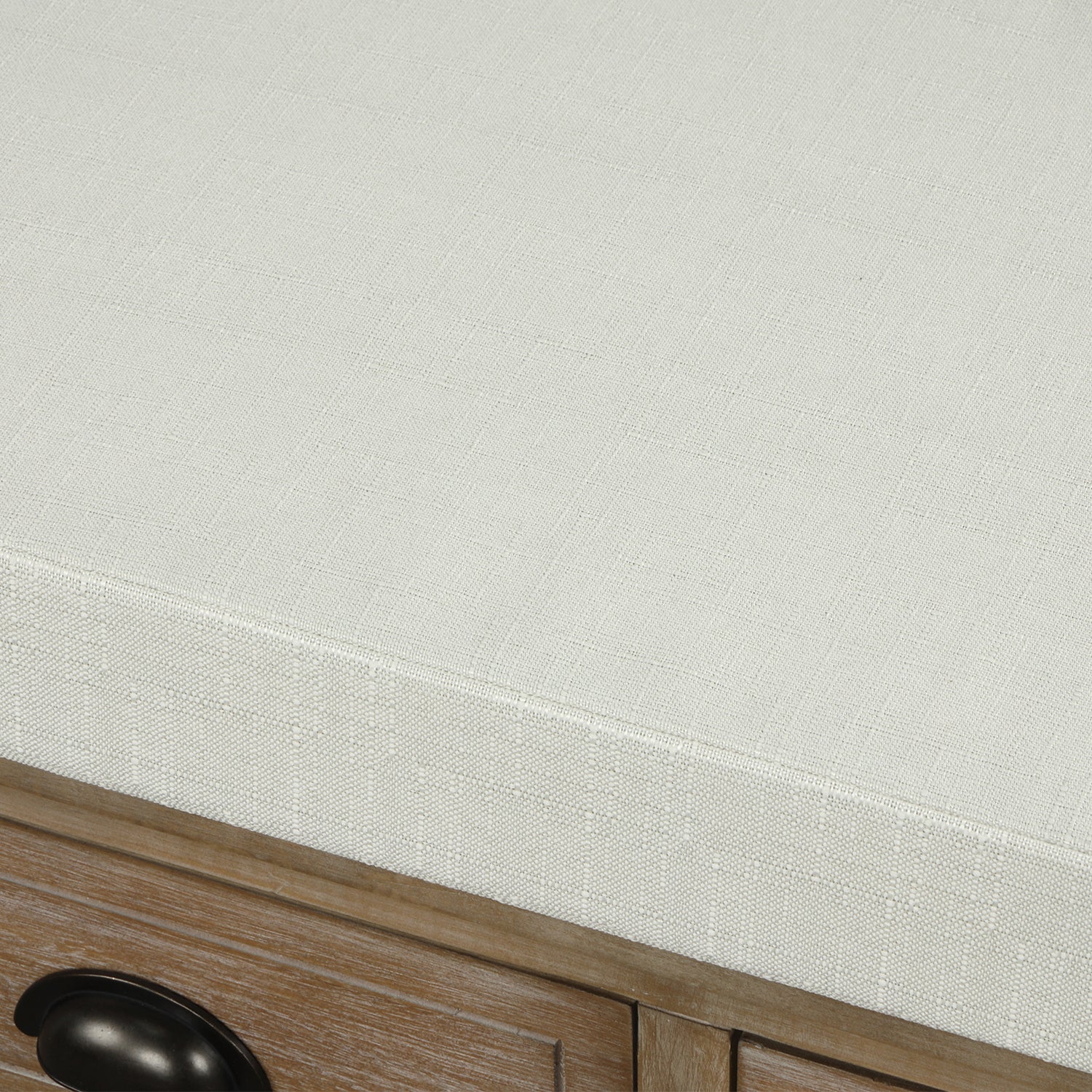 Rustic Storage Bench with 3 Drawers and 3 Rattan Baskets- White Washed