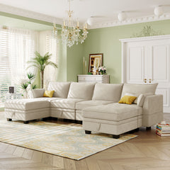 Modern Large U-Shape Modular Sectional Sofa,  Convertible Sofa Bed with Reversible Chaise - Beige