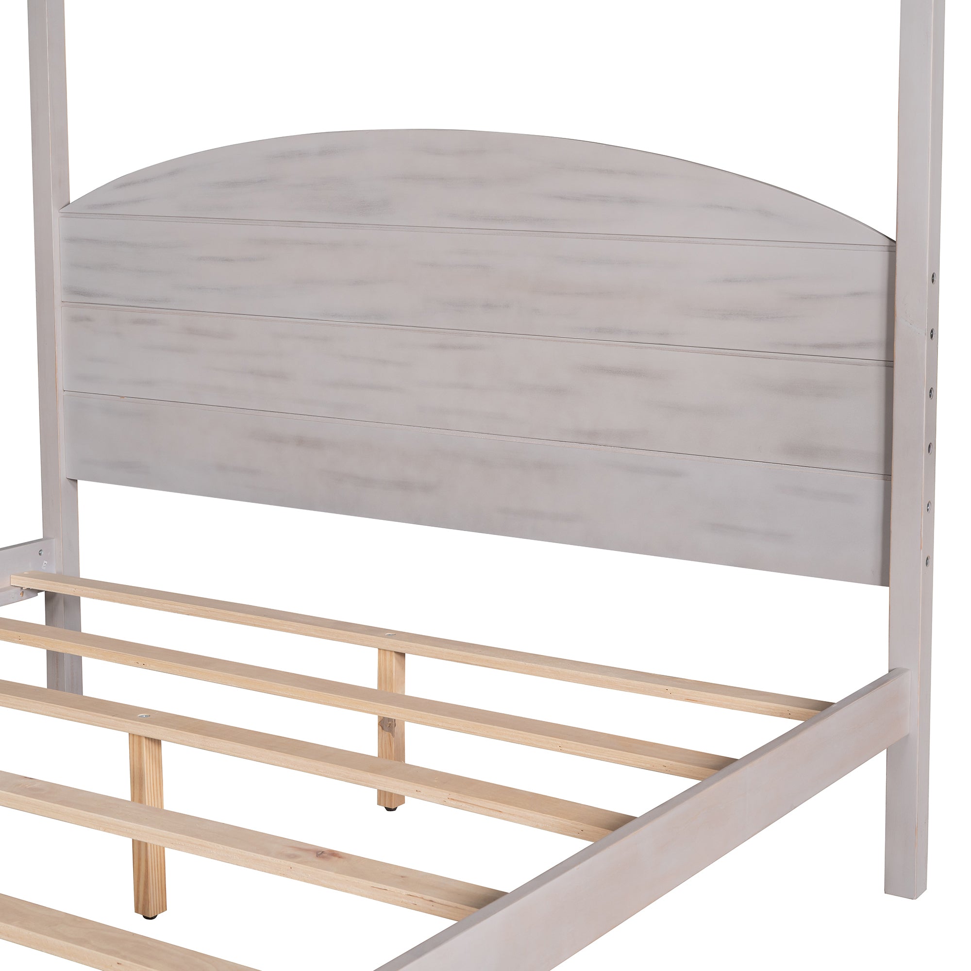 Queen Size Canopy Platform Bed with Headboard and Support Legs - Grey Wash