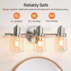 3-Light Vanity Light with Clear Glass Lampshade - Silver
