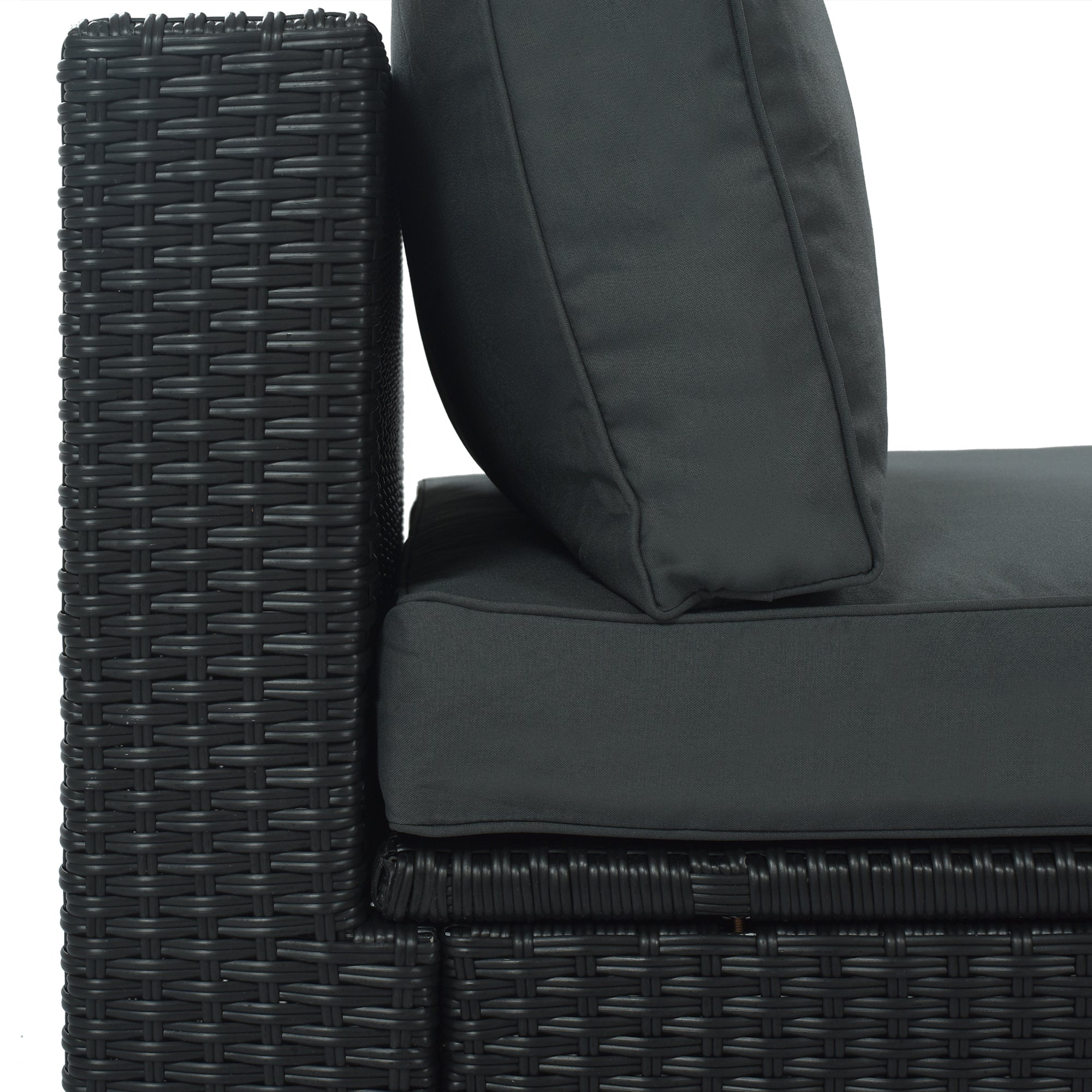 7-piece Outdoor Wicker Sofa Set, Rattan Sofa Lounger, With Striped Green Pillows- Black Wicker + Gray Cushion