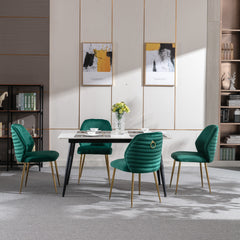 Modern Woven Velvet Upholstered Dining Chairs with Barrel Backrest and Gold Metal Legs (Set of 2) - Green