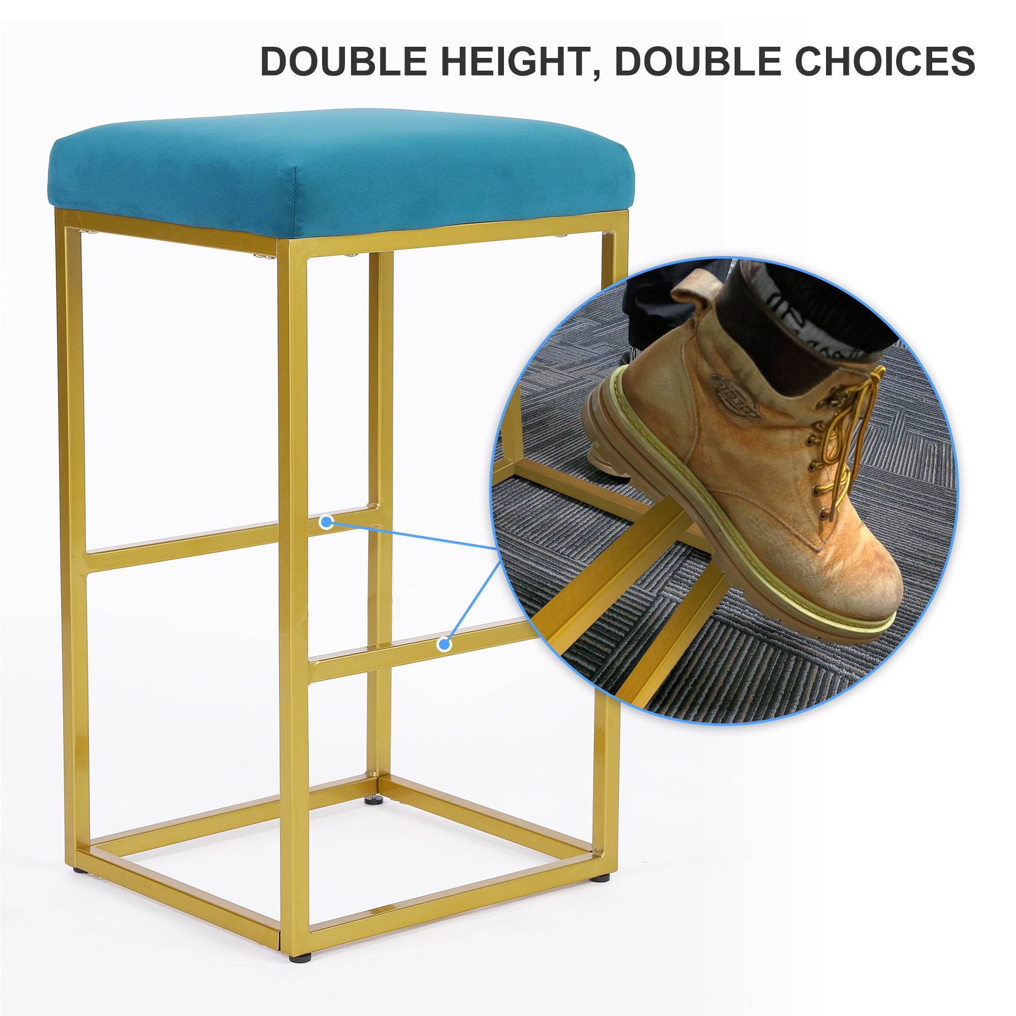 Modern Backless Stool 30 Inch Bar (Set of 2) - Peacock Blue