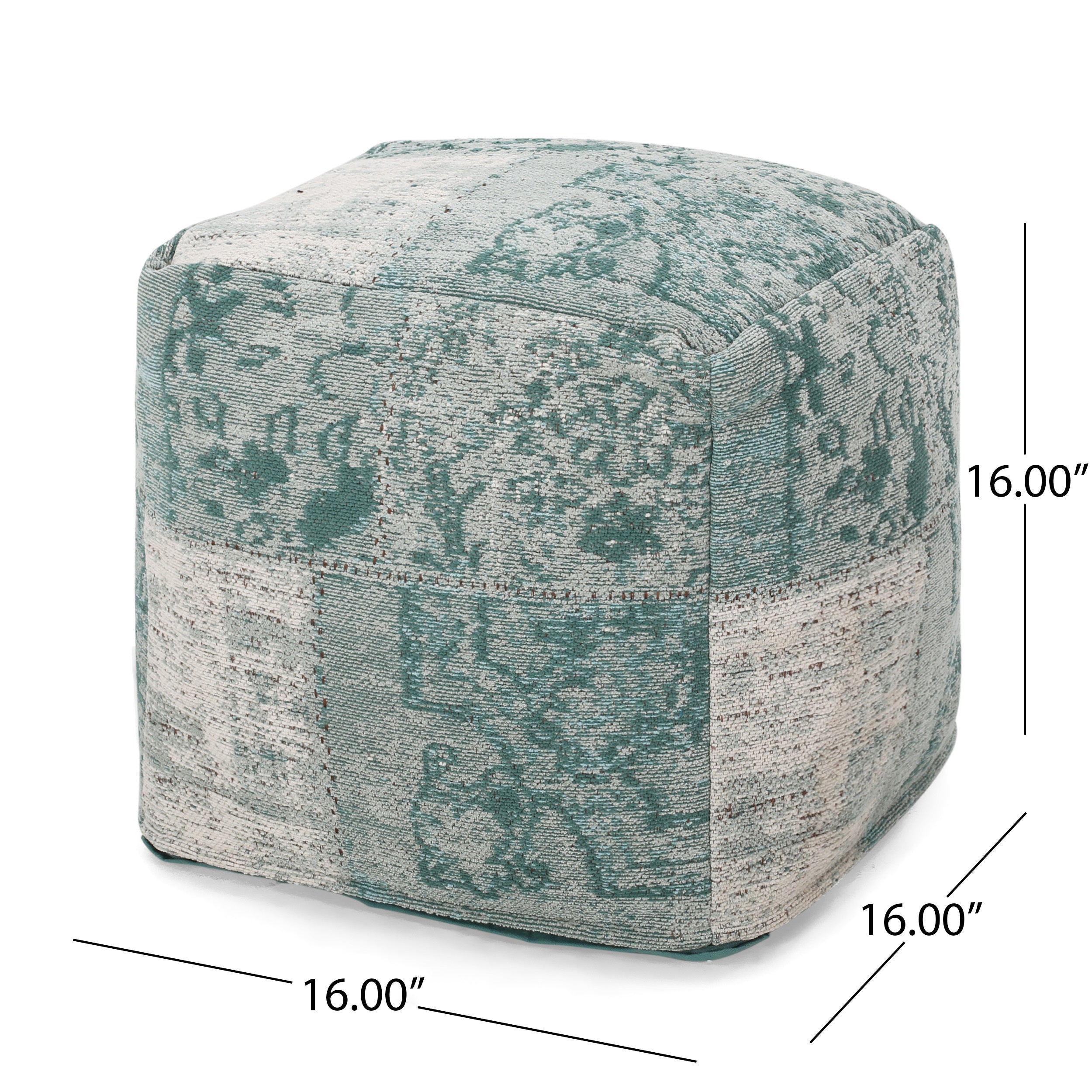 Hand Loomed Boho Teal Fabric Cube Pouf